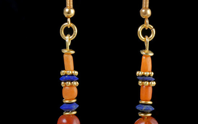 Ancient Egyptian Carnelian Earrings with Lapis Lazuli and coral beads - (1)