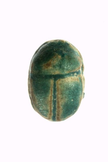Ancient Egyptian Steatite with glaze residues Scarab with bluish glaze remains - 5×7×11 mm - (1)