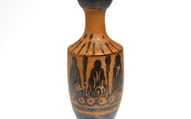 Ancient Greek Terracotta Black-Figure Pottery Lekythos with the Three Moerae/Parcae