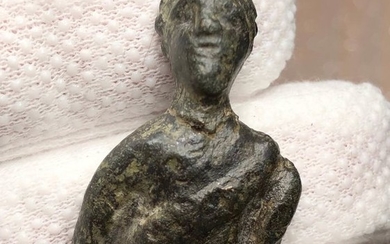 Ancient Roman Bronze Bust of Male wearing Toga and Laurel Wreath - 41 mm
