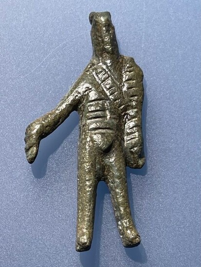 Ancient Roman Bronze Exceptionally Well Preserved Stylized Figurine of Hercules standing, wearing a Lions Scalp