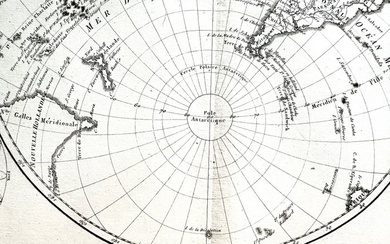 Antarctic, Map - South America, Australia, New Zealand; Rigobert Bonne - Mappe Monde sur le plan de Horizontal, Hémisphère Occidental - 1781-1800