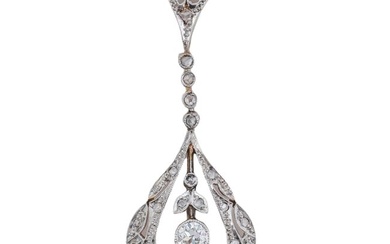 Antique 14K Gold & Diamond Filigree Drop Necklace