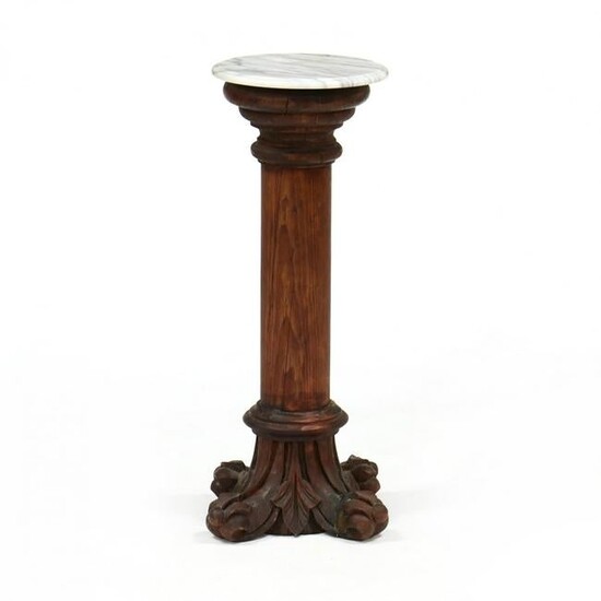 Antique Carved Wood Column Pedestal