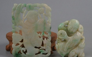 Antique Chinese Apple Green Jade Figurines