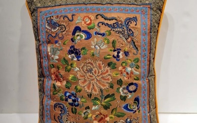 Antique Chinese hand embroidered silk pillow