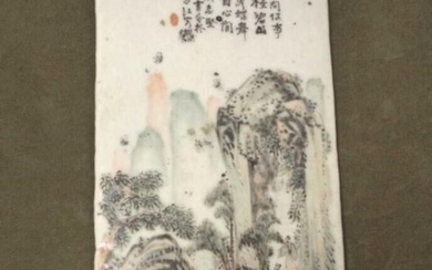 Antique Chinese tile with mountain scene