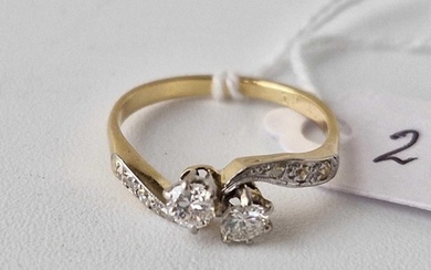 Antique Edwardian 2 stone diamond crossover ring with diamon...
