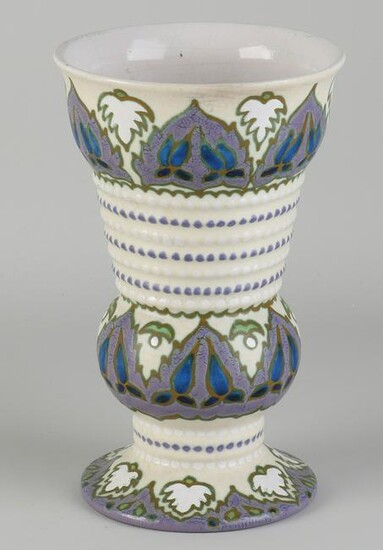 Antique Gouda pottery vase, H 20 cm.