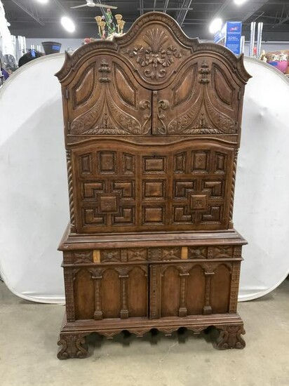 Antique Intricately Carved Wooden Secretary