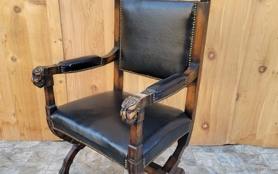Antique Jacobean Style Lion Head Side Chair