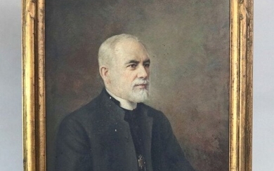 Antique Oil on Canvas Portrait Painting, Catholic Pries