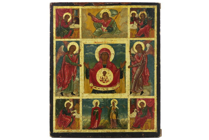 Antique Russian icon with nine scenes with a.o....