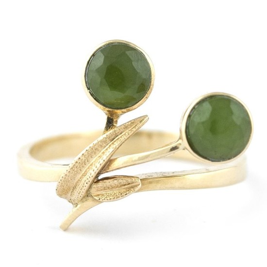 Antique "Toi et Moi" - 14 kt. Yellow gold - Ring Jade
