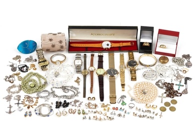 Antique and later costume jewellery, wristwatches and object...