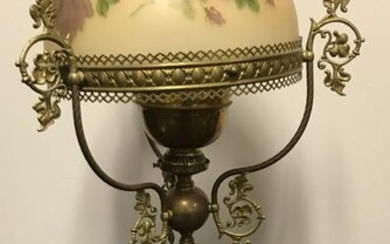 Antique brass table lamp with glass shade