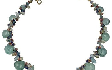 Aquamarine Pink Tourmaline Tanzanite Necklace Multi Gem 14 Karat Gold