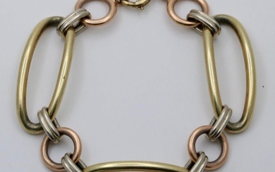 Art Deco 14K Tricolor Gold Large Open Link Bracelet