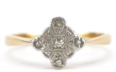 Art Deco 18ct gold and platinum diamond cluster ring, size M...