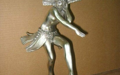 Art Deco semi-nude dancer ,silvered Bronze ,blk marble
