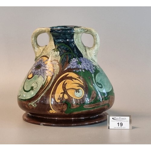 Art Nouveau Dutch two handled pottery vase of tapering balus...