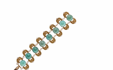 Art Nouveau Gold, Turquoise, and Diamond Bracelet