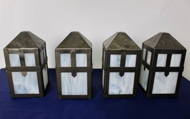 Arts and Crafts Square Shades with Marble Glass