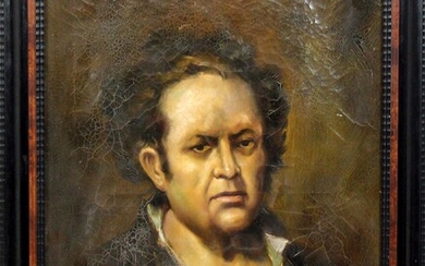 Autoritratto di Goya, olio su tela, XIX-XX secolo, cm. 80x60, entro cornice.