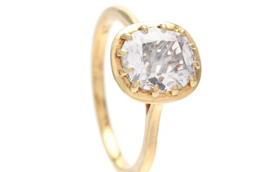 BAGUE SOLITAIRE, or 18K, diamant taille ancienne approx. 1,10 ct, River(E)/SI2, inscription laser GIA 1438192599...