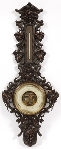 BLACK FOREST OAK BAROMETER AND THERMOMETER C1920 37 14