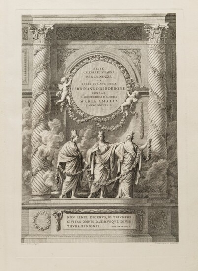 BOURBON HABSBOURG Descrizione delle feste celebrate in Parma, l'anno [1769]. Stamperia reale, [1769] Grand in-folio, demi-maroquin marron
