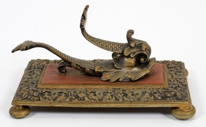 BRASS DOLPHIN FORM INKWELL