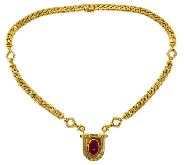 BULGARI Ruby Diamond Yellow Gold NECKLACE Chain Pendant