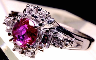 Bague en platine, rubis naturel ovale de 0,30 carat et diamants - certifié