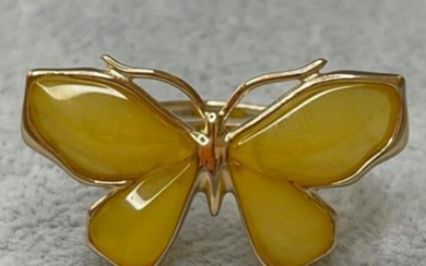 Baltic Egg Yolk Amber Butterfly Ring