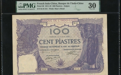 Banque De L'Indochine, 100 Piastres, 8.4.1919, serial number B.16 315, (Pick 39)