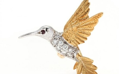 Bi-Color Gold and Gem-Set Hummingbird Brooch, Herbert