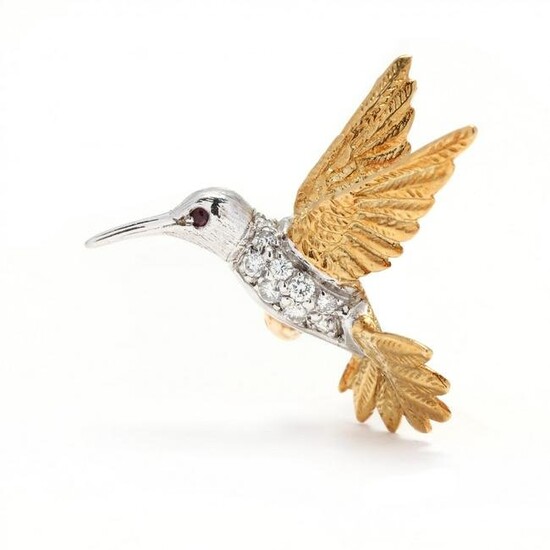 Bi-Color Gold and Gem-Set Hummingbird Brooch, Herbert