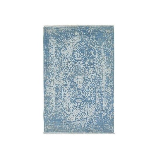Blue Broken Persian Design Wool & Pure Silk Hand