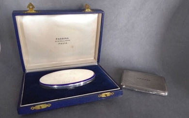 Blue enamel box and compact vanity case with 6 synthetic rubies (2) - .925 silver - Europe - Mid 20th century