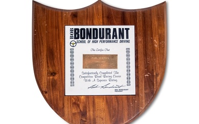Bob Bondurant Driving School Award Presented to Paul Newman, 1970