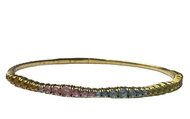 Bracelet en or jaune serti de quartz rose, jaune, bleu, vert Or 18 K -...