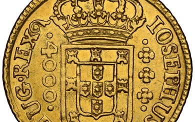 Brazil: , Jose I gold 4000 Reis 1754/3-(L) AU58 NGC,...