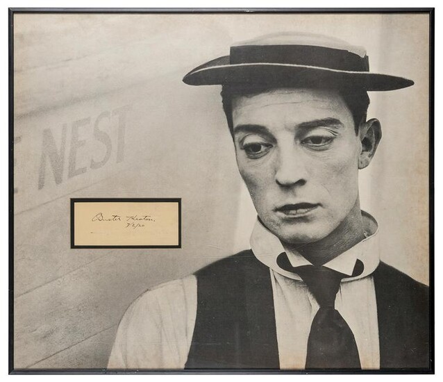 Buster Keaton Clipped Autograph Display. Signed “