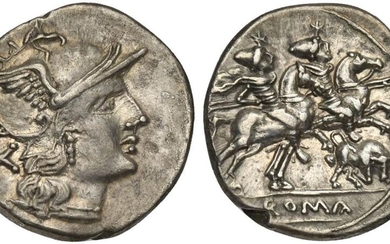 Butting Bull series, Denarius, Rome, ca. 206-195 BC; AR (g...