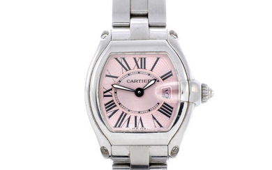 CARTIER - a mid-size stainless steel Roadster bracelet watch.