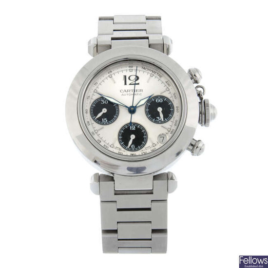 CARTIER - a stainless steel Pasha chronograph bracelet watch, 36mm.