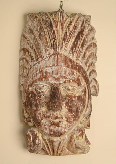 CARVED WOOD NATIVE AMERICAN CHIEF HEAD