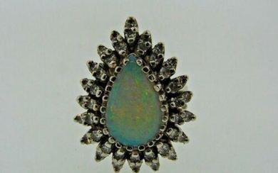 CHIC 14k White Gold, Diamond & Opal Ring Circa 1960s