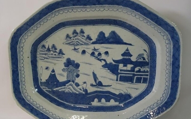 CHINESE CANTON BLUE/WHITE PLATTER 2.5X17.5 X14